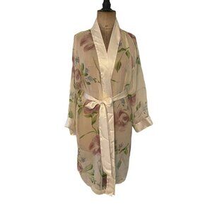 Lord & Taylor Women 100% Polyester Floral Semi-Sheer Robe Multicolor Medium